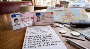 Foreign driving licence and UK road map for a licence exchange guide